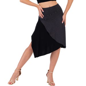 Falda de baile de tango argentino, falda asimétrica de lunares de un solo lado, falda de actuación de milonga, falda de práctica de salsa, falda de baile social