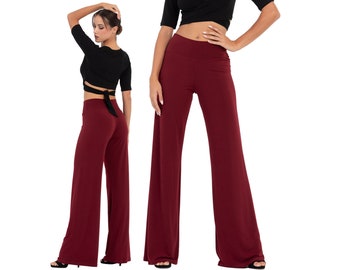 Casual bell leg pants, Elastic waist long pants, Everyday office pants, Stretch jersey women's pants, Comfortable wide leg pants