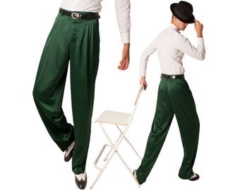 Men Argentine Tango pants, Men latin dance pants, Forest green men pants, Men wide formal pants, Men wedding guest pants, Men trousers