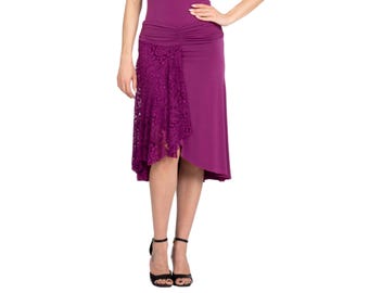 Asymmetric Tango dance skirt with lace panel