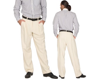 Pantalons de danse latine pour hommes, pantalons de tango pour hommes, pantalons à plis écru pour hommes, pantalons de performance de salle de bal pour hommes, pantalons larges classiques pour hommes