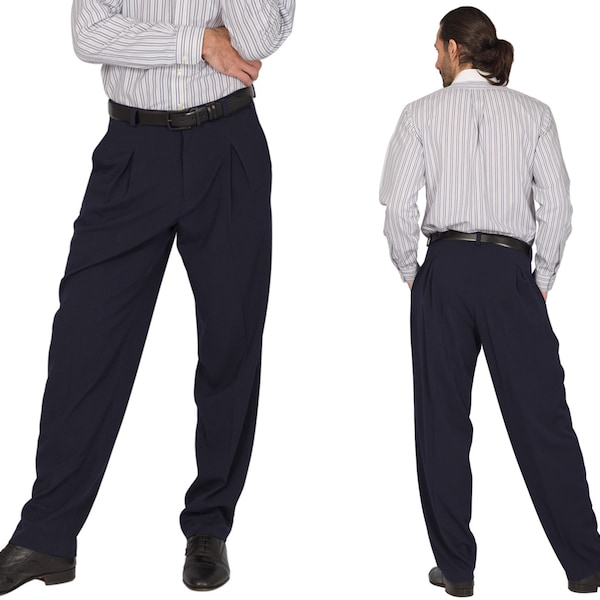 Pantalons de tango argentin pour hommes, pantalons de soirée bleu foncé pour hommes, pantalons de danse salsa pour hommes, pantalons de performance de salle de bal pour hommes, pantalons de danse latine pour hommes