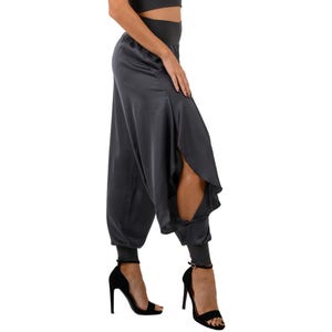 Tango Tanzhose, Satinhose mit weitem Bein, Frauen Boho Haremshose, Latein Hose mit seitlichen hohen Schlitzen, Standardtanz Hose, Salsa Hose