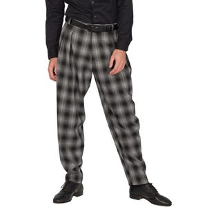 Gray plaid men&#39;s trousers, Men&#39;s Argentine Tango pants, Men&#39;s social dancing pants, Comfortable wide leg men&#39;s pants, Tapered men&#39;s trousers