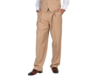 Sand striped Men's Argentine Tango dance pants, Men's Latin performance pants with front and back pleat, Men's Salsa competition pants