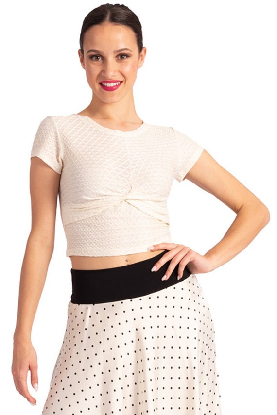 アルゼンチンタンゴダンスクロップトップ、テクスチャードオフホワイト