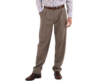 Tango dance men's pants, Men's taupe pants with two pleats, Comfortable wide leg men's pants, Ballroom performance pants, Latin show pants
