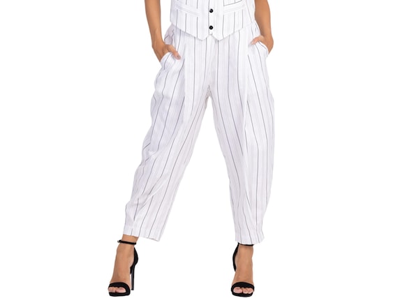 baggy dress pants women Suits Wide Leg for High Waisted Fashion Solid Pants Office Ladies Full Length Pants, Fuchsia, Medium Clothing, Shoes & Accessories Fashionable Punk Cloth White Striped Linen Pants, Women's
