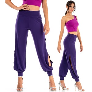 Women's Tango pants, Side slit pants, Ladies Ballroom dance pants, Latin dance pants, Babucha practice pants, Comfortable ankle cuff pants image 1