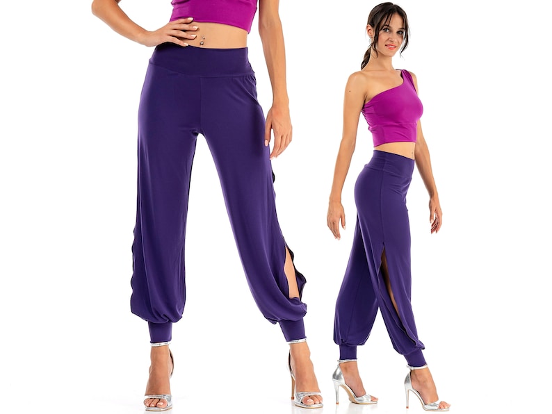 Women's Tango pants, Side slit pants, Ladies Ballroom dance pants, Latin dance pants, Babucha practice pants, Comfortable ankle cuff pants image 1