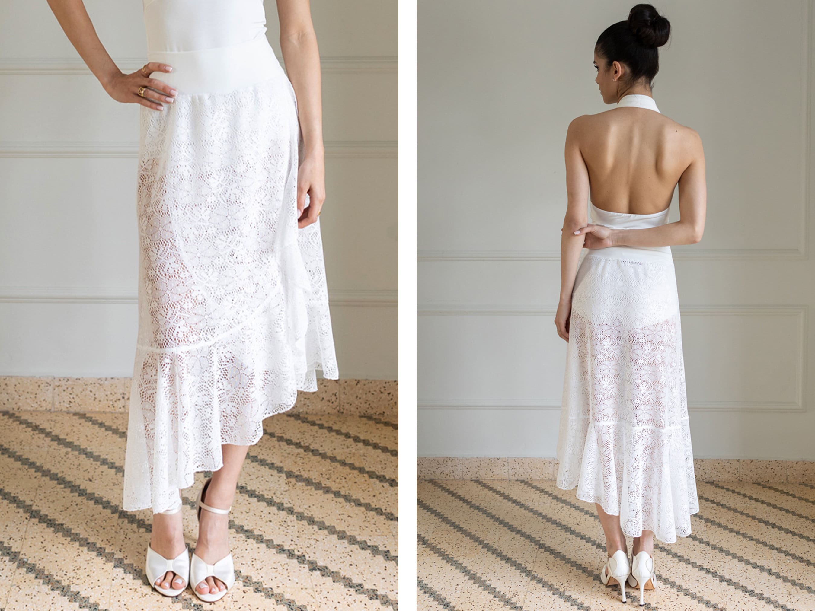 White lace tiered skirt cheap