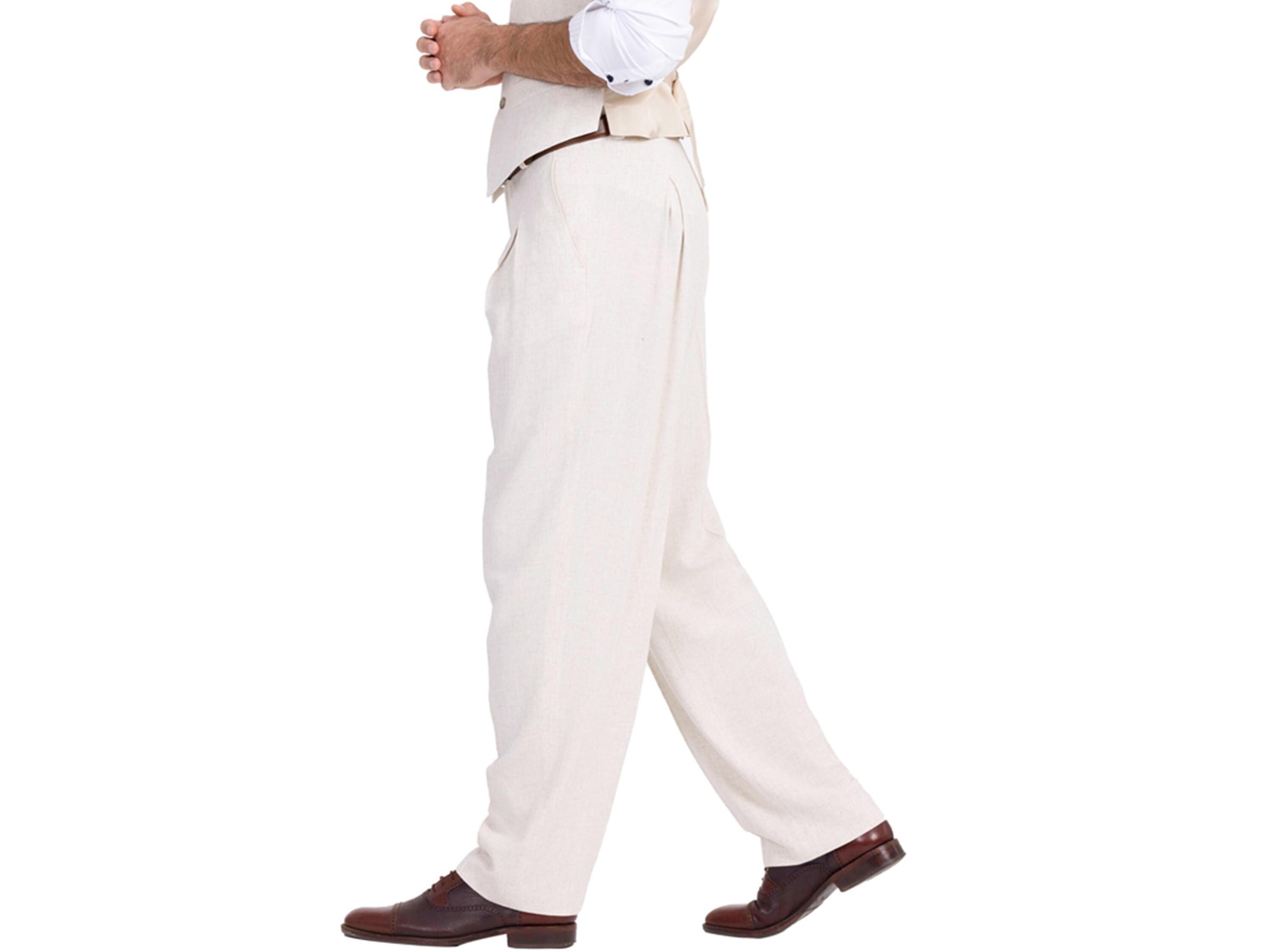 Men's Sand Beige Linen Pants, Men's Tango Performance