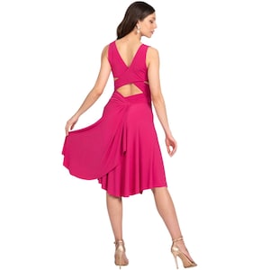 Argentinisches Tangokleid, Lateinisches Tanzkleid, Vorne Schlüsselloch-Brustkleid, Rückenkleid mit offenem Kreuzstich, Rumba-Showkleid, reich drapierendes Rückenkleid