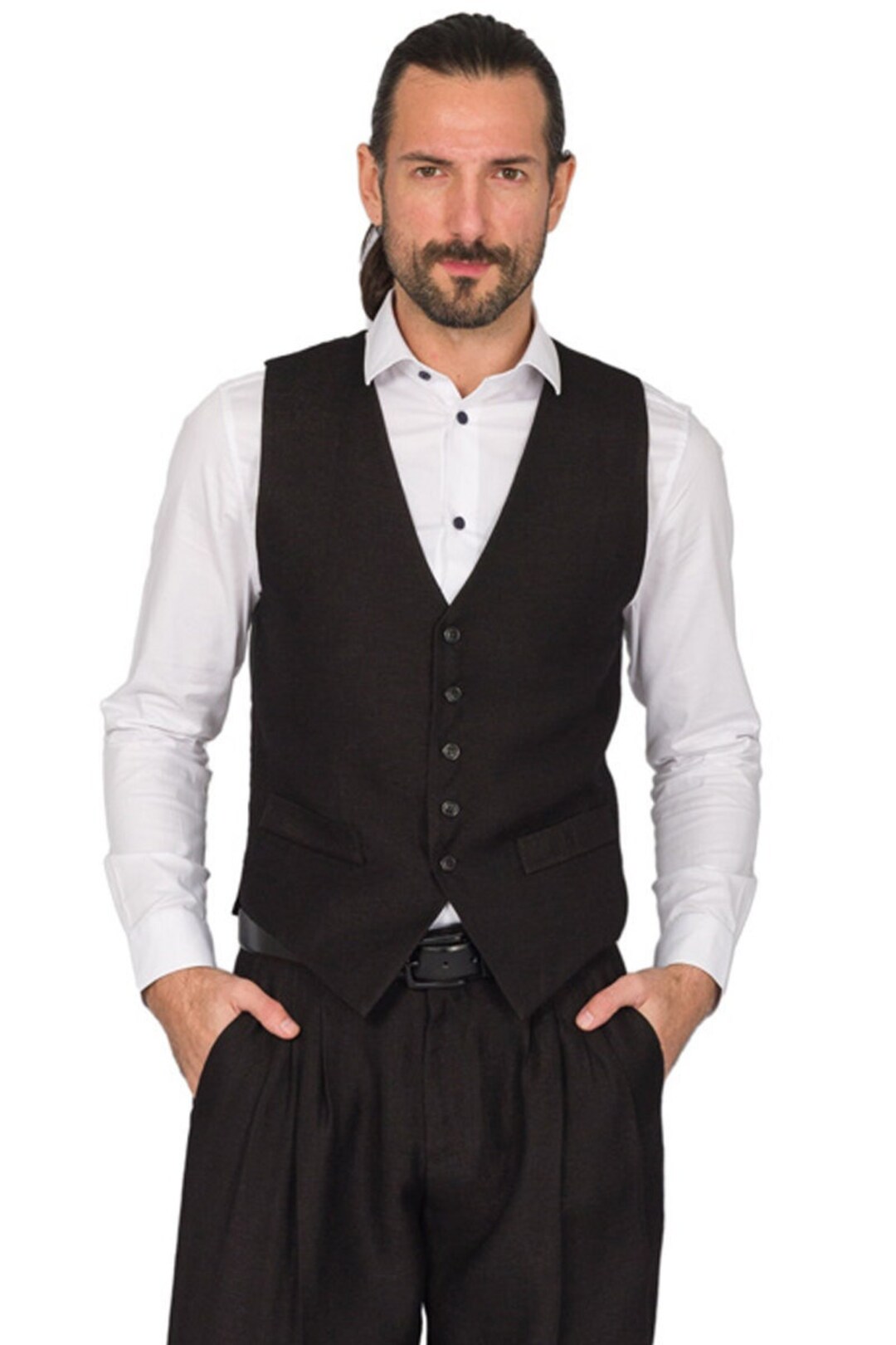 Black Shiny Linen Vest Men's Argentine Tango Vest Black Etsy