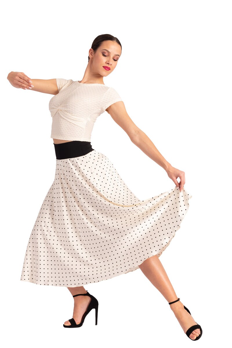 アルゼンチンタンゴダンスクロップトップ、テクスチャードオフホワイト