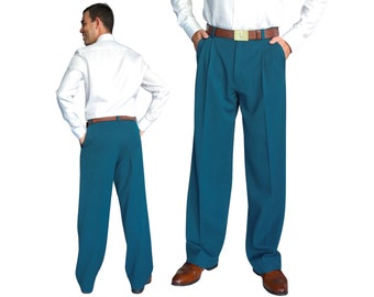 Men's Argentine Tango pants, Men's petrol blue trousers, Men's social dancing pants, Men's two front pleated pants, Men's Ballroom pants