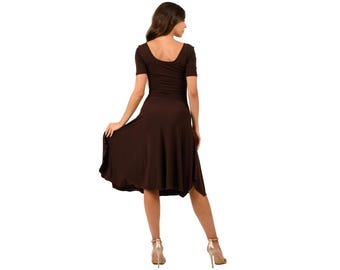 Short sleeve Tango dance dress with side draping