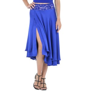 アルゼンチンタンゴスカート、カラフルなミックスプリントのサテン