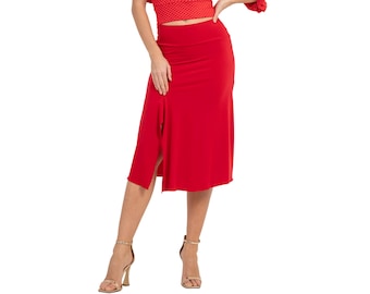 Argentine Tango skirt, Latin practice skirt, Simple dance skirt with high slit, Asymmetric skirt with stretch waist, Salsa flowy skirt