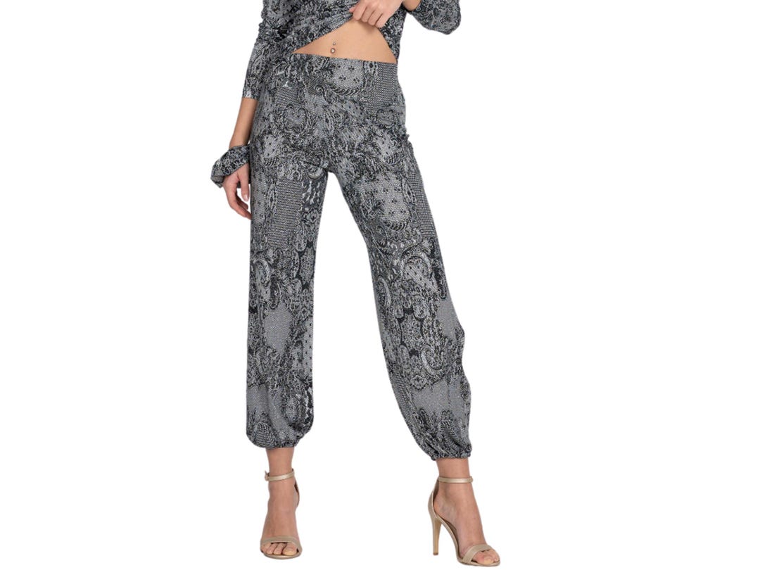 Argentine Tango Pants, Lace Print Pants With Slits, Babucha Dance Pants