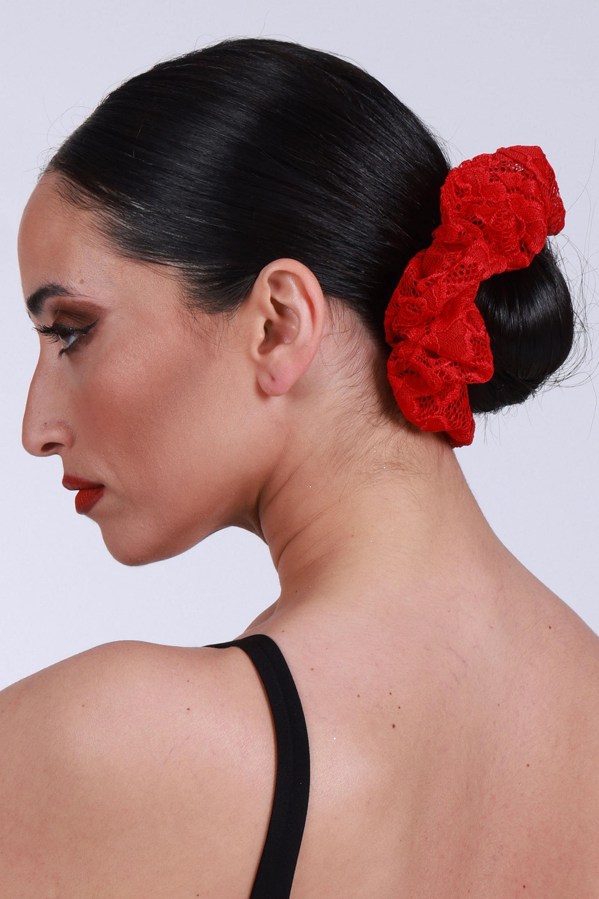 Red Flower Shaped Lace Scrunchie, Romantic Valentine