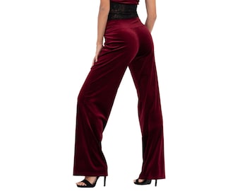 Velvet wide leg Tango dance pants with stretch waist