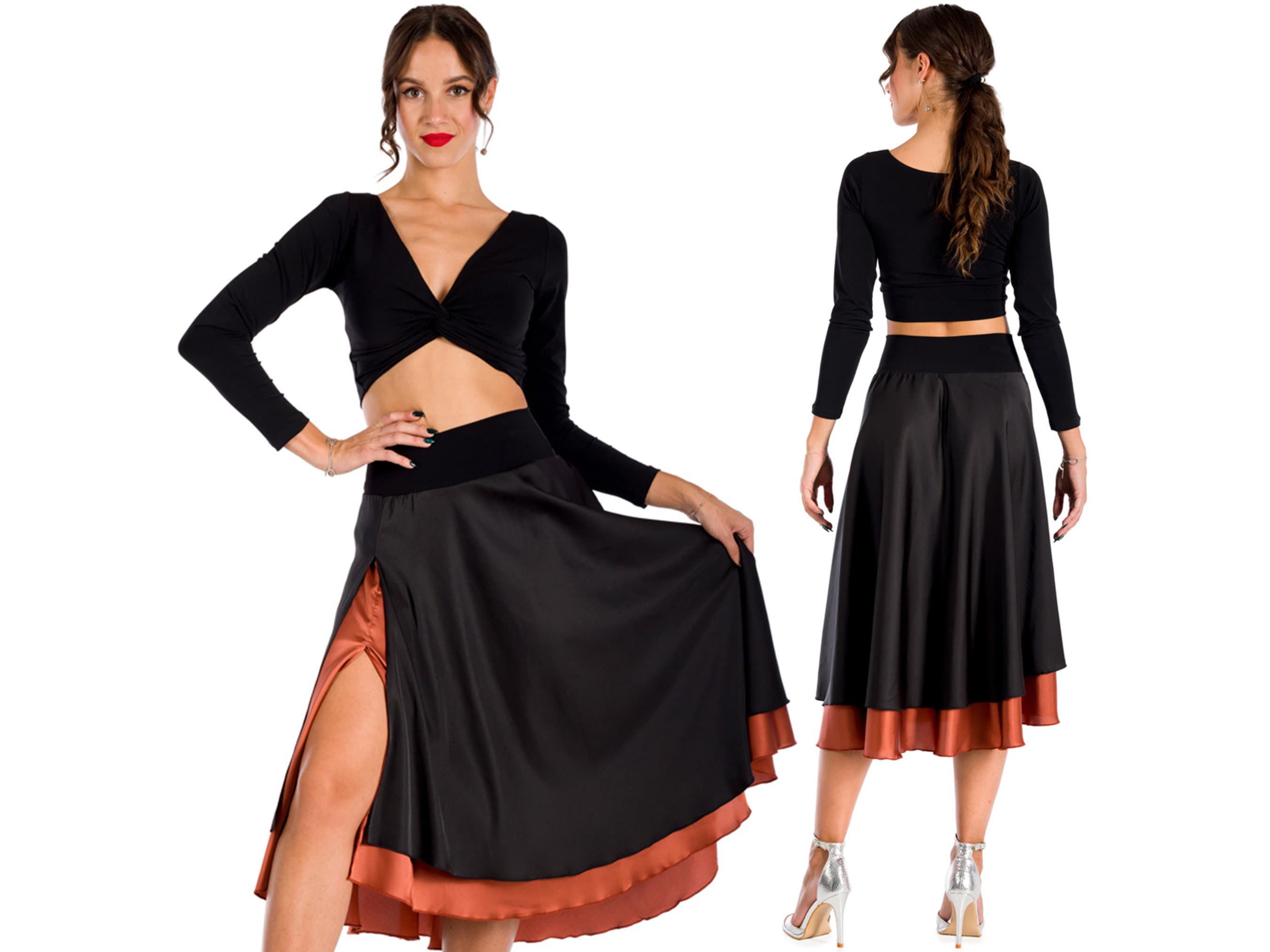 Chicas Georgette Wrap Ballet Skirt, Negro