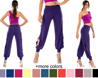Argentine Tango pants, Latin dance pants, Casual high slit pants, Babucha practice pants, Comfortable ankle cuff pants, Milonga pants