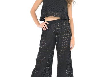 Pantaloni corti da ballo tango, pantaloni larghi in pizzo nero a