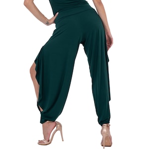 Women&#39;s Tango practice pants, Harem pants with side high slits, Ladies Latin dance pants, Comfortable gathered ankle pants, Milonga pants