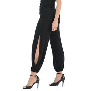 Argentine Tango dance pants with side slits and gathered ankle cuffs