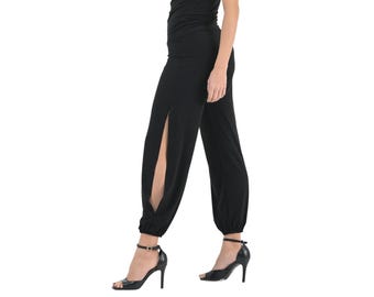 Pantaloni da ballo tango argentino con spacchi laterali e polsini arricciati alla caviglia