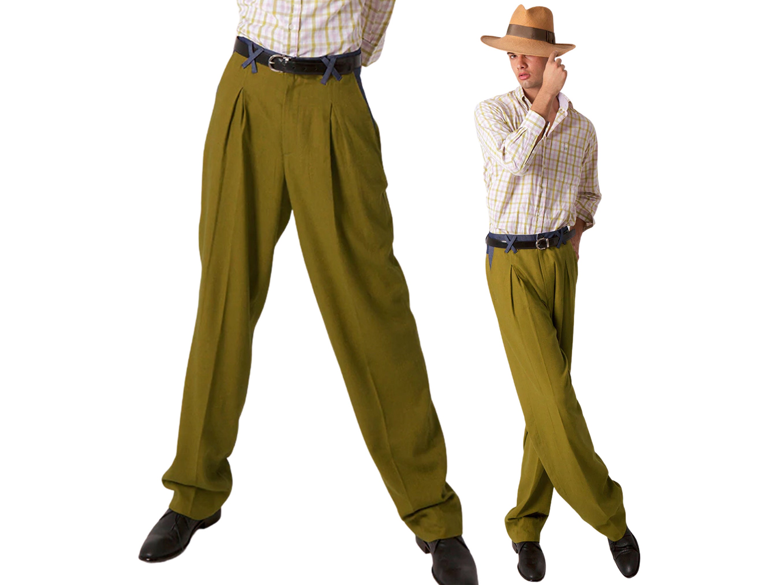 Men's Argentine Tango Pants, Olive Green Men Trousers, Men's Latin Dance  Pants, Denim Detail Men Pants, Men's Modern Wide Leg Trousers -  Canada