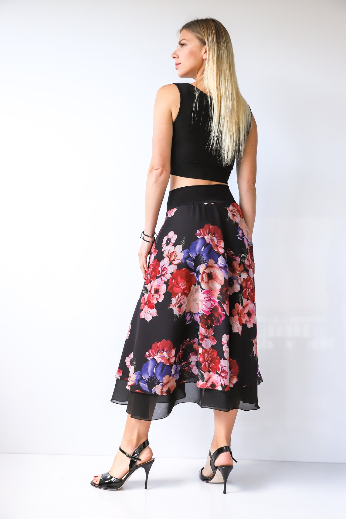 Argentine Tango skirt Tiered satin skirt Salsa dance skirt Etsy