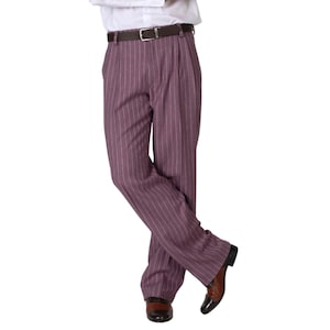 mens purple pinstripe dress pants ASOS DESIGN high waist extreme wide smart pants with cargo pockets in purple pin stripe