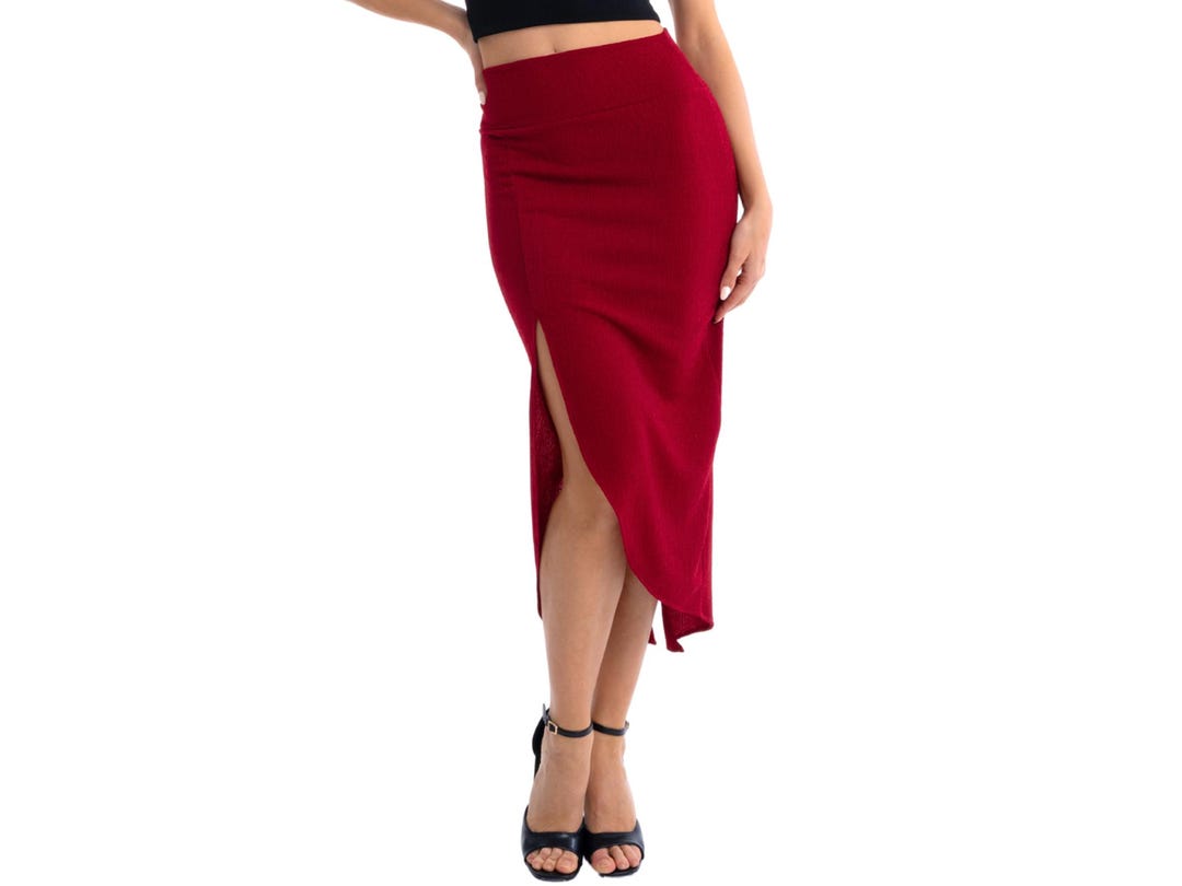 Shimmering Asymmetric Pencil Tango Dance Skirt, Shiny Bodycon