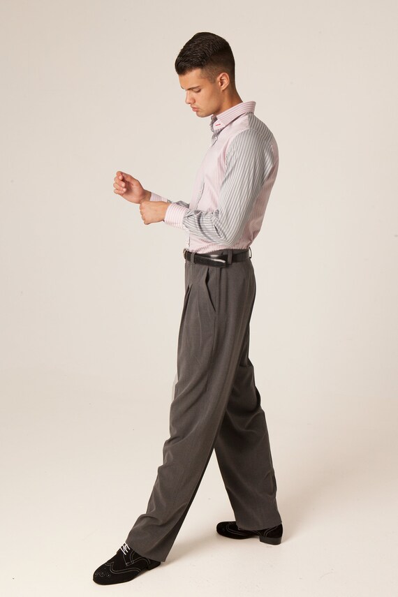 Men's Argentine Tango Pants, Men's Latin Dance Pants, Gray Pants