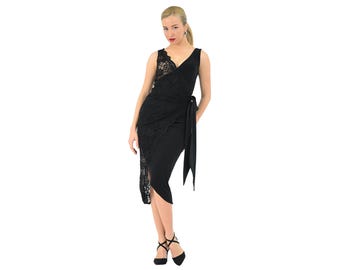 Black lace wrap Tango dance dress
