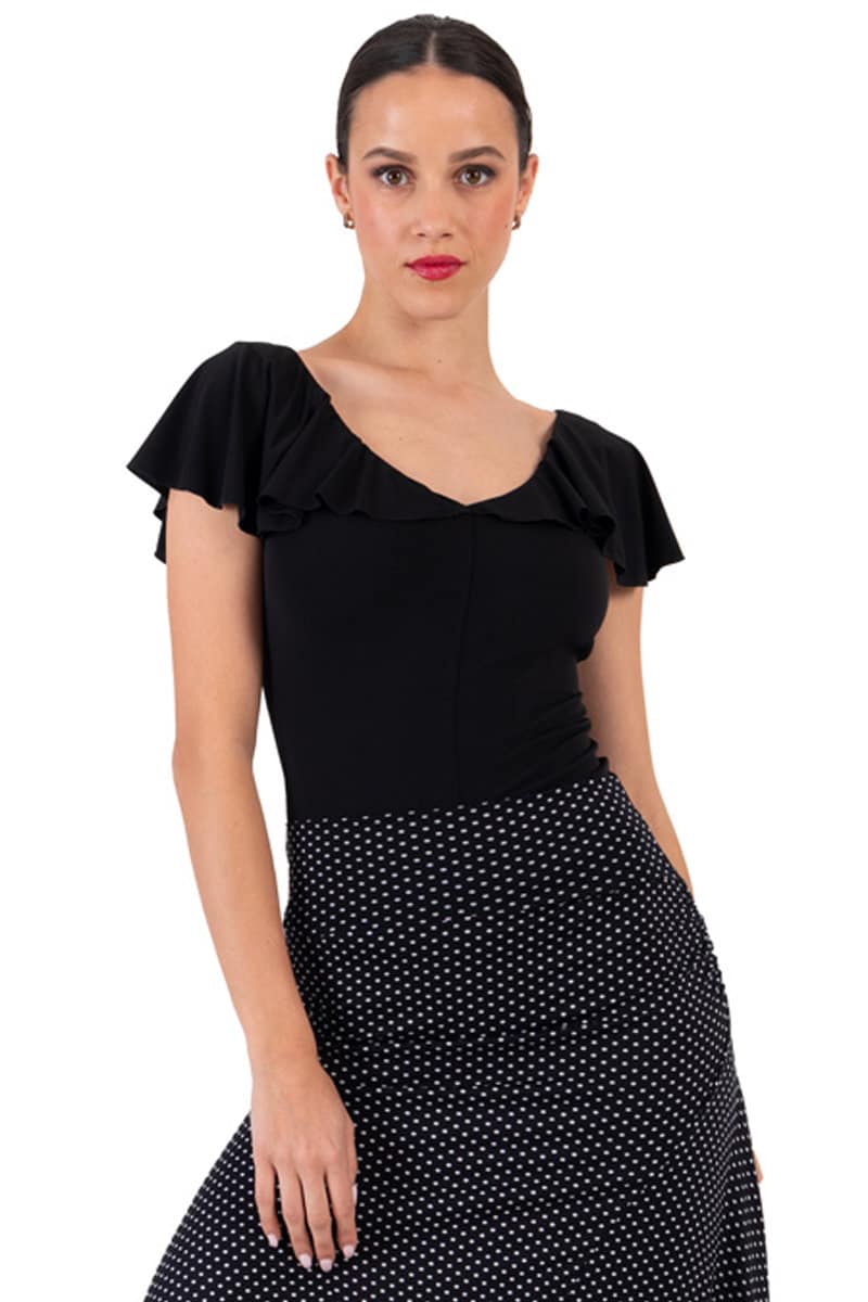 カジュアルなフリルスリーブトップ、アルゼンチンタンゴダンストップ