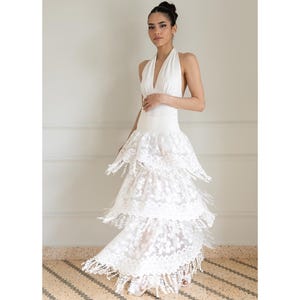Argentine Tango bridal outfit, Sheer lace fringe skirt, Summer boho wedding co ords, White two piece bridal set, Ballroom dance outfit