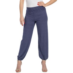Women&#39;s Tango dance polka dot pants, Comfortable Bachata practice pants, Latin dance pants, Stretch waist pants with gathered ankles
