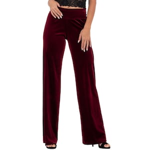Casual velvet wide leg pants, Social dancing practice pats, Elastic waist airy fit pants, Loungewear velvet pants, Feminine loose leg pants