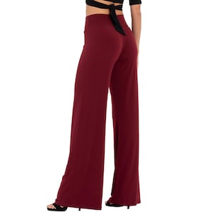 Tango dance casual wide leg pants, Salsa practice elastic waist long pants, Everyday stretch fit Latin women&#39;s pants, Basic jersey pants