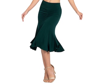 Argentine Tango skirt, Salsa flowing skirt, Latin practice skirt, Milonga dance skirt, Gathered fit and flare skirt, Stretch waist skirt
