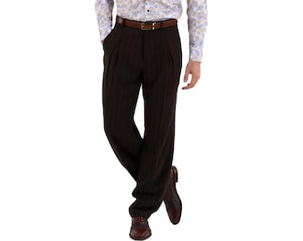 Argentine Tango dance pants for men, Brown striped men's pants with front pleats, Men's evening wide leg pants, Salsa performance pants