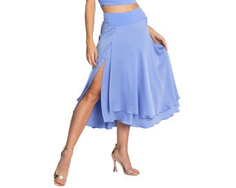 【新品・送料無料】黒アルゼンチンタンゴスカート フルスイングダンススカート、ブラックアブストラクトラインプリント