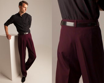 Men's Argentine Tango pants, Men's classic burgundy pants, Men's Ballroom show pants, Men's wide leg pleated pants, Bachata dance men pants