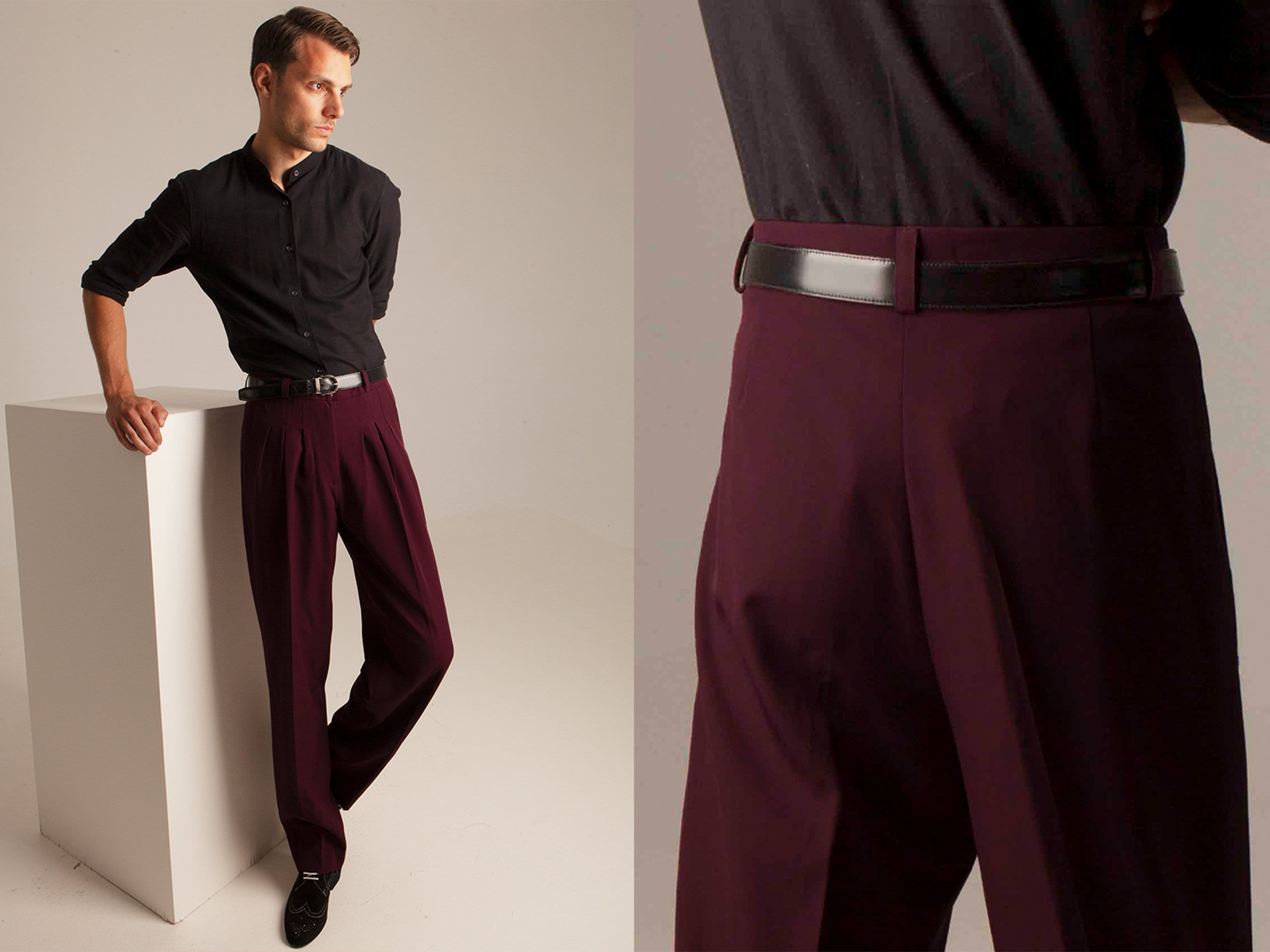 Men's Argentine Tango Pants, Men's Classic Burgundy Pants, Men's