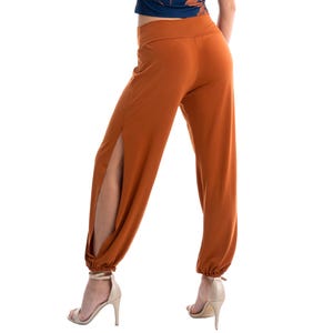 Argentine Tango dance pants with side slits, Comfortable elastic waist Babucha pants, Salsa practice trousers with gathered ankle cuffs