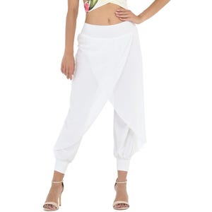 Tango dance wrap pants, Babucha show pants, Harem style pants with transparent layer, Latin performance pants with mousseline overlay